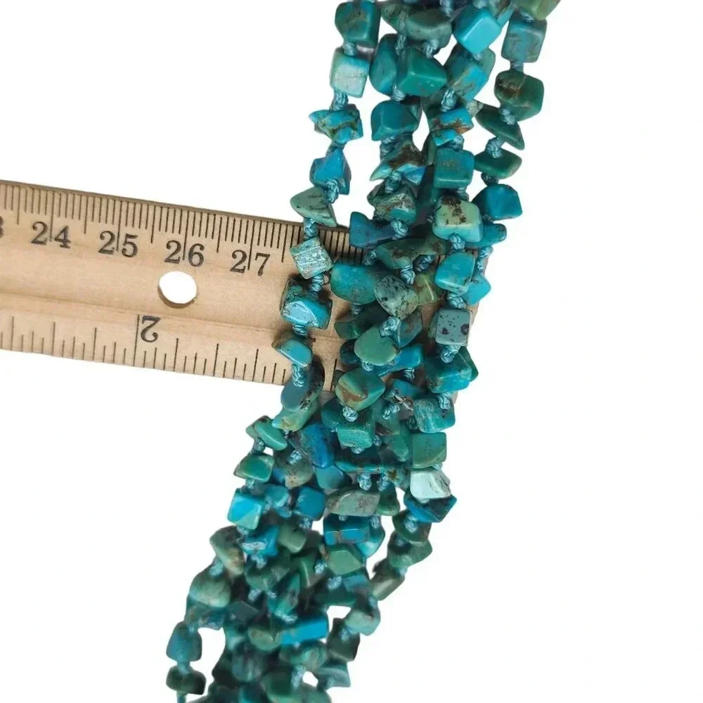 Blue Turquoise Chips Multi Strand Bangle Bracelet Toggle Closure Vintage